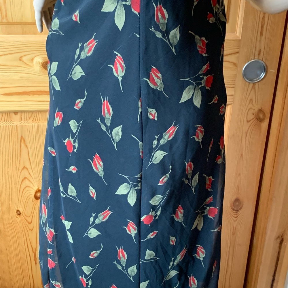 Vintage 90s Y2k Fredericks of Hollywood Black Red Midi Dress Roses Size 6 Floral - Picture 11 of 16